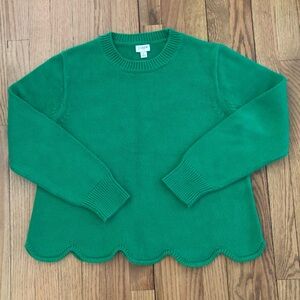 J. Crew 100% Cotton Green Scallop Hem Sweater size large